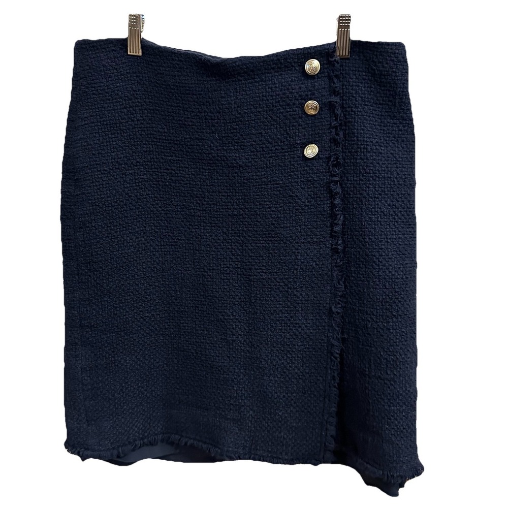 Talbots Navy Tweed Pencil Skirt with Gold Buttons